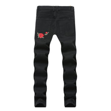 Load image into Gallery viewer, Embroidery Men with Flowers Rose Denim Jeans Stretch Skinny