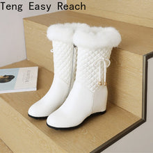 Load image into Gallery viewer, Winter white Real hair Women Snow Boots Round Toe zip Slope heel