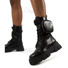 Load image into Gallery viewer, Women Pocket Boot Lace Up Ladies Ankle Boots Female Buckle Strap Black Chunky Sole Pouch Ankle Boots Woman Platform Shoe Fashion