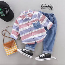 Load image into Gallery viewer, Fashion baby boys clothes spring striped shirt+jeans 2pcs set