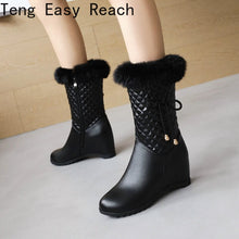 Load image into Gallery viewer, Winter white Real hair Women Snow Boots Round Toe zip Slope heel