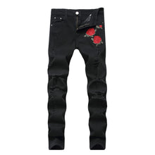 Load image into Gallery viewer, Embroidery Men with Flowers Rose Denim Jeans Stretch Skinny