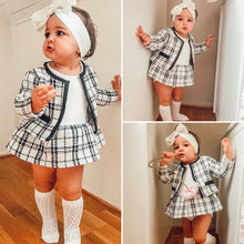 Load image into Gallery viewer, 2Pcs Autumn Winter For Baby Girl Fashion Plaid Coat Tutu Dress Outfits - nevaehshalo
