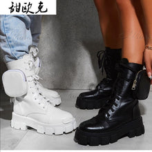 Load image into Gallery viewer, Women Pocket Boot Lace Up Ladies Ankle Boots Female Buckle Strap Black Chunky Sole Pouch Ankle Boots Woman Platform Shoe Fashion