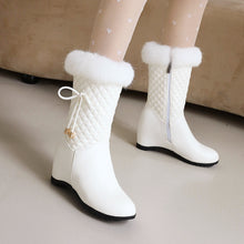 Load image into Gallery viewer, Winter white Real hair Women Snow Boots Round Toe zip Slope heel