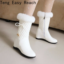Load image into Gallery viewer, Winter white Real hair Women Snow Boots Round Toe zip Slope heel
