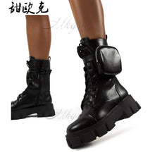 Load image into Gallery viewer, Women Pocket Boot Lace Up Ladies Ankle Boots Female Buckle Strap Black Chunky Sole Pouch Ankle Boots Woman Platform Shoe Fashion