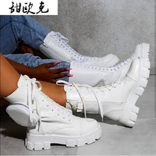 Load image into Gallery viewer, Women Pocket Boot Lace Up Ladies Ankle Boots Female Buckle Strap Black Chunky Sole Pouch Ankle Boots Woman Platform Shoe Fashion