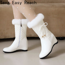 Load image into Gallery viewer, Winter white Real hair Women Snow Boots Round Toe zip Slope heel
