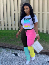 Load image into Gallery viewer, Women Two Piece Set Letter Print Drawstring Pants Set Short Sleeve T shirt.