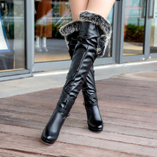 Load image into Gallery viewer, The Knee Boots Women High Heels Winter fur Leather