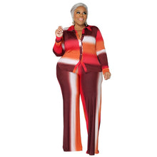 Load image into Gallery viewer, Women Suit Long Sleeve Shirt and Straight Pants Two 2 Piece Set