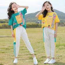 Load image into Gallery viewer, Girls Summer Short Sleeve Shirts+Full Length Pants 2pcs Sets