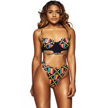 Load image into Gallery viewer, African Tribal Print Swimsuit Women High Waist Thong Bottoms 2 Pieces - nevaehshalo