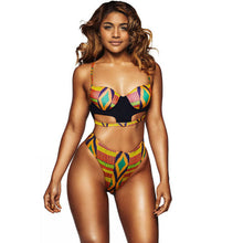 Load image into Gallery viewer, African Tribal Print Swimsuit Women High Waist Thong Bottoms 2 Pieces - nevaehshalo