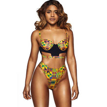 Load image into Gallery viewer, African Tribal Print Swimsuit Women High Waist Thong Bottoms 2 Pieces - nevaehshalo