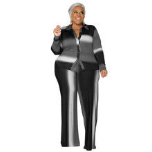 Load image into Gallery viewer, Women Suit Long Sleeve Shirt and Straight Pants Two 2 Piece Set