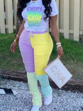 Load image into Gallery viewer, Women Two Piece Set Letter Print Drawstring Pants Set Short Sleeve T shirt.
