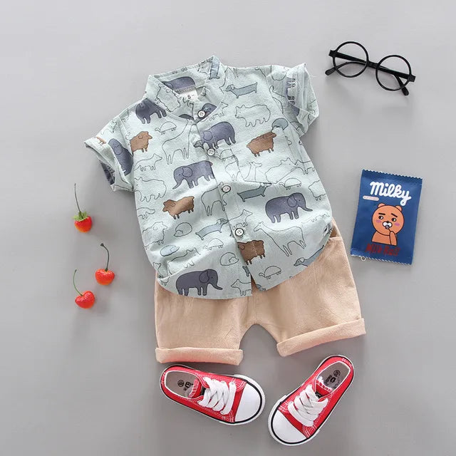 Fashion Baby Boy Summer Casual Clothes Set Top Shorts 2PCS