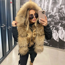 Load image into Gallery viewer, Fashion Short Women&#39;s Real Fox Fur Coat Natural Raccoon Big Fur Collar
