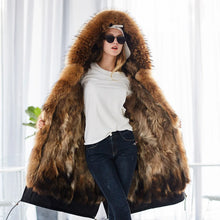 Load image into Gallery viewer, Winter Woman Natural Fur Overcoat Plus Size Black Park  Raccoon Real Fur Lining  Coats Long
