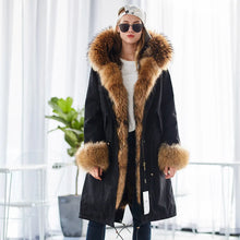 Load image into Gallery viewer, Winter Woman Natural Fur Overcoat Plus Size Black Park  Raccoon Real Fur Lining  Coats Long
