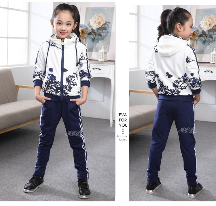 Set  Clothes Jacket Floral Zipper  Pants Tracksuit For Girls