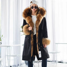 Load image into Gallery viewer, Winter Woman Natural Fur Overcoat Plus Size Black Park  Raccoon Real Fur Lining  Coats Long
