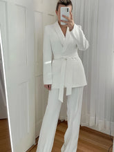 Load image into Gallery viewer, Women&#39;s New Fashion Suit Retro Long-Sleeved V-Neck Belt Blazer High-Waisted Wide-Legged Pants
