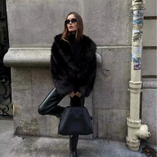 Load image into Gallery viewer, Women  Fur Coat Warm Winter Long Sleeve Turndown Collar Fashion Black
