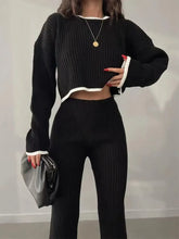 Load image into Gallery viewer, Winter 2 Pieces Women&#39;s Outfit Sets Knitted Tracksuit O-Neck Sweater and Wide Leg
