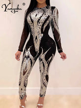 Load image into Gallery viewer, Sexy Long sleeve Sequin bodycon jumpsuit women body bodysuit one piece birthday party nightclub outfits womens jumpsuits overall
