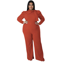 Load image into Gallery viewer, Autumn Winter Bow Neck Long Sleeves Women Jumpsuit Fashion Party Overalls Pants Big Size 4XL 5XL Elegant Ladies Rompers Party
