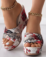 Load image into Gallery viewer, Women Fashion Shoes Casual Flip Flops Summer Vintage Floral Print Peep Toe Wedge
