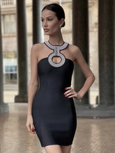 Load image into Gallery viewer, Women  Sexy Backless Halter Sequined Diamonds Sparkly Black  Dress
