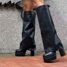 Load image into Gallery viewer, Wide Fit Overlay Shoes Women High Chunky Heel Knee High Platform Boots
