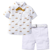 Load image into Gallery viewer, Boys Formal  Suit Crown Printed Shirt with Bow Leather Belt
