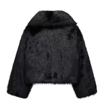 Load image into Gallery viewer, Women  Fur Coat Warm Winter Long Sleeve Turndown Collar Fashion Black
