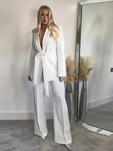 Load image into Gallery viewer, Women&#39;s New Fashion Suit Retro Long-Sleeved V-Neck Belt Blazer High-Waisted Wide-Legged Pants
