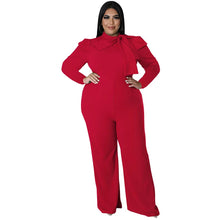 Load image into Gallery viewer, Autumn Winter Bow Neck Long Sleeves Women Jumpsuit Fashion Party Overalls Pants Big Size 4XL 5XL Elegant Ladies Rompers Party
