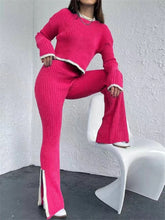 Load image into Gallery viewer, Winter 2 Pieces Women&#39;s Outfit Sets Knitted Tracksuit O-Neck Sweater and Wide Leg
