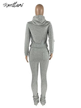 Load image into Gallery viewer, Tracksuit Two  Piece Set For Women Long Sleeve Black Hoodies Casual Flare Pants
