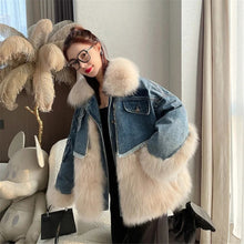 Load image into Gallery viewer, Winter New Denim Stitching Fur Coat
