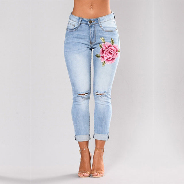 Stretch Embroidered Jeans For Women - nevaehshalo