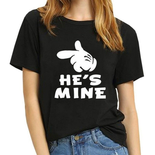 Funny Couple Matching Shirts Black White for   Men Cotton T-shirts Women Tops - nevaehshalo