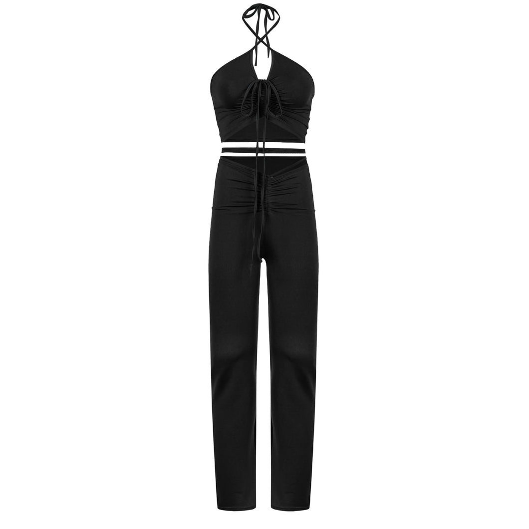 Street Sexy Halter  Back Vest High Waist Casual Pants Suit Two Piece Set