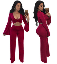 Load image into Gallery viewer, two piece set Women tracksuit  Top Tight cropped tops Long Pant
