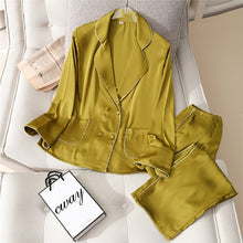 Load image into Gallery viewer, 2 Pieces Faux Silk Satin Pajamas Set Autumn Women Sleepwear - nevaehshalo
