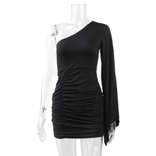 Load image into Gallery viewer, Sexy off shoulder asymmetric long-sleeve pleated dress - nevaehshalo
