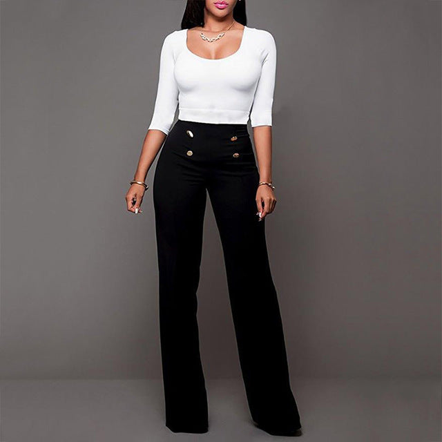 Wide Leg High Waist Women Pants Button Plus Size